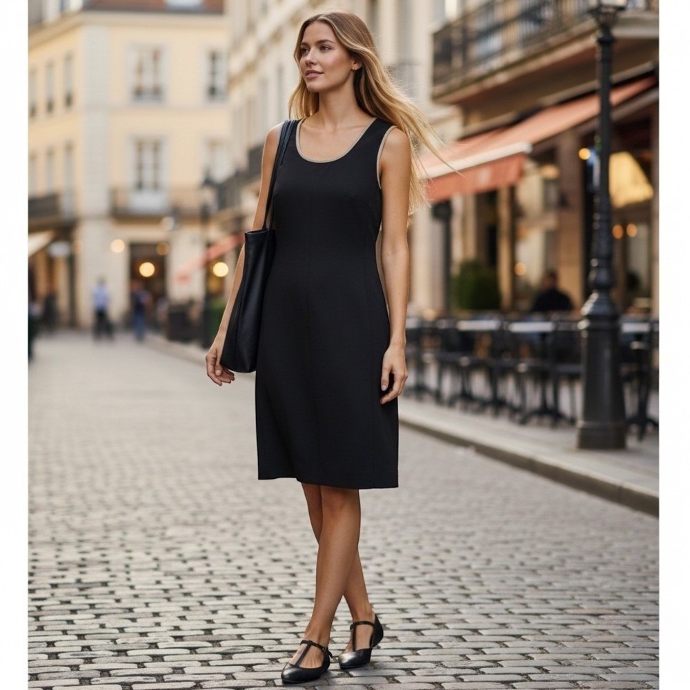 Prada Sleeveless Shift Dress Black Contrast Green Trim Chic Sporty Minimalist